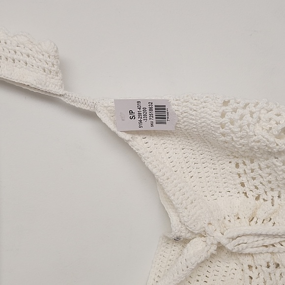 White Off Shoulder Hand Crochet Lace Up Summer Crop Top and Shorts Matching Set - Picture 7 of 16